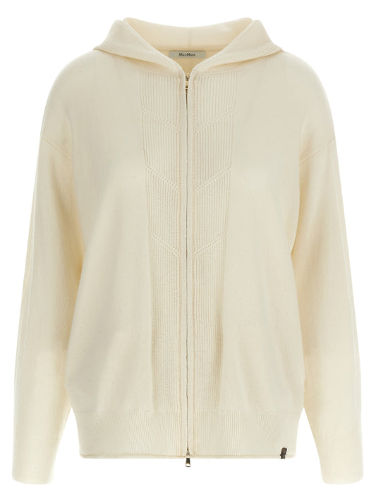 Hooded Cardigan by Max Mara for women in cashmere white features an crisp silhouette, showcasing a sophisticated wrap hooded neckline and long-sleeve detail for a truly crisp finish.