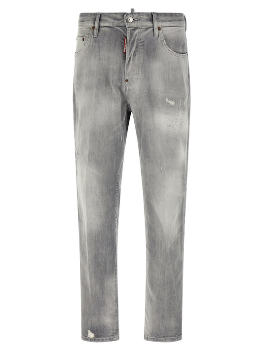 Jeans by Dsquared² for men in stretch denim cotton gray presents a tailored silhouette, showcasing a tailored straight-leg and long cut with a refined for a truly tailored aesthetic.