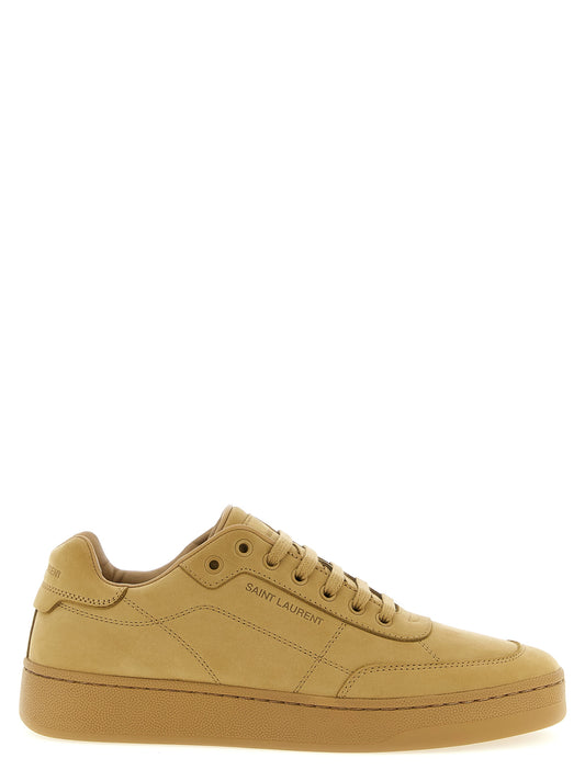Sneakers by Saint Laurent for men in nubuck calfskin leather beige presents a sumptuous silhouette, artfully capturing the essence of the Icon Men's Fashion Nubuck Calfskin Leather Sneakers with its sumptuous fashion style design.