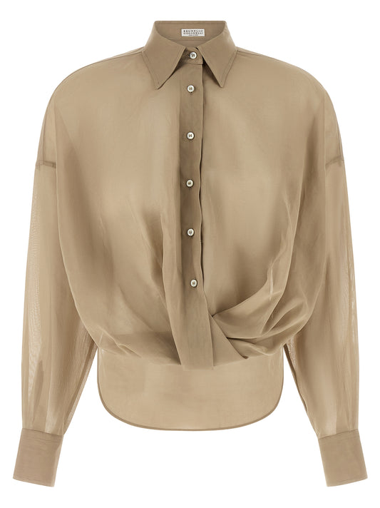 Brunello Cucinelli Beige Cotton Blouse