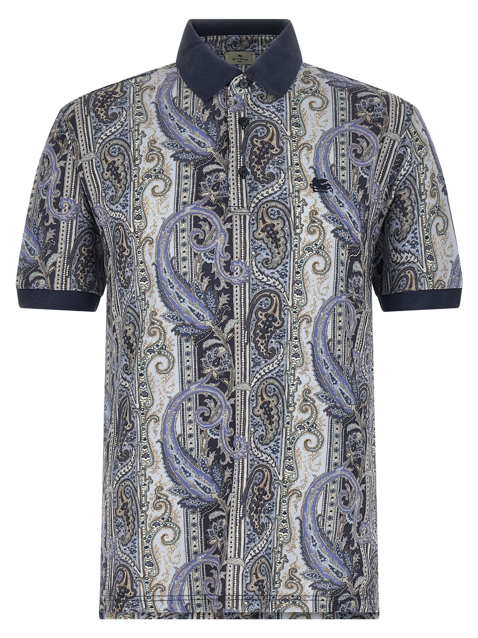 Polo Shirt by Etro for men in cotton blue & paisley features a eye catching silhouette, showcasing a refined and for a eye catching finish.