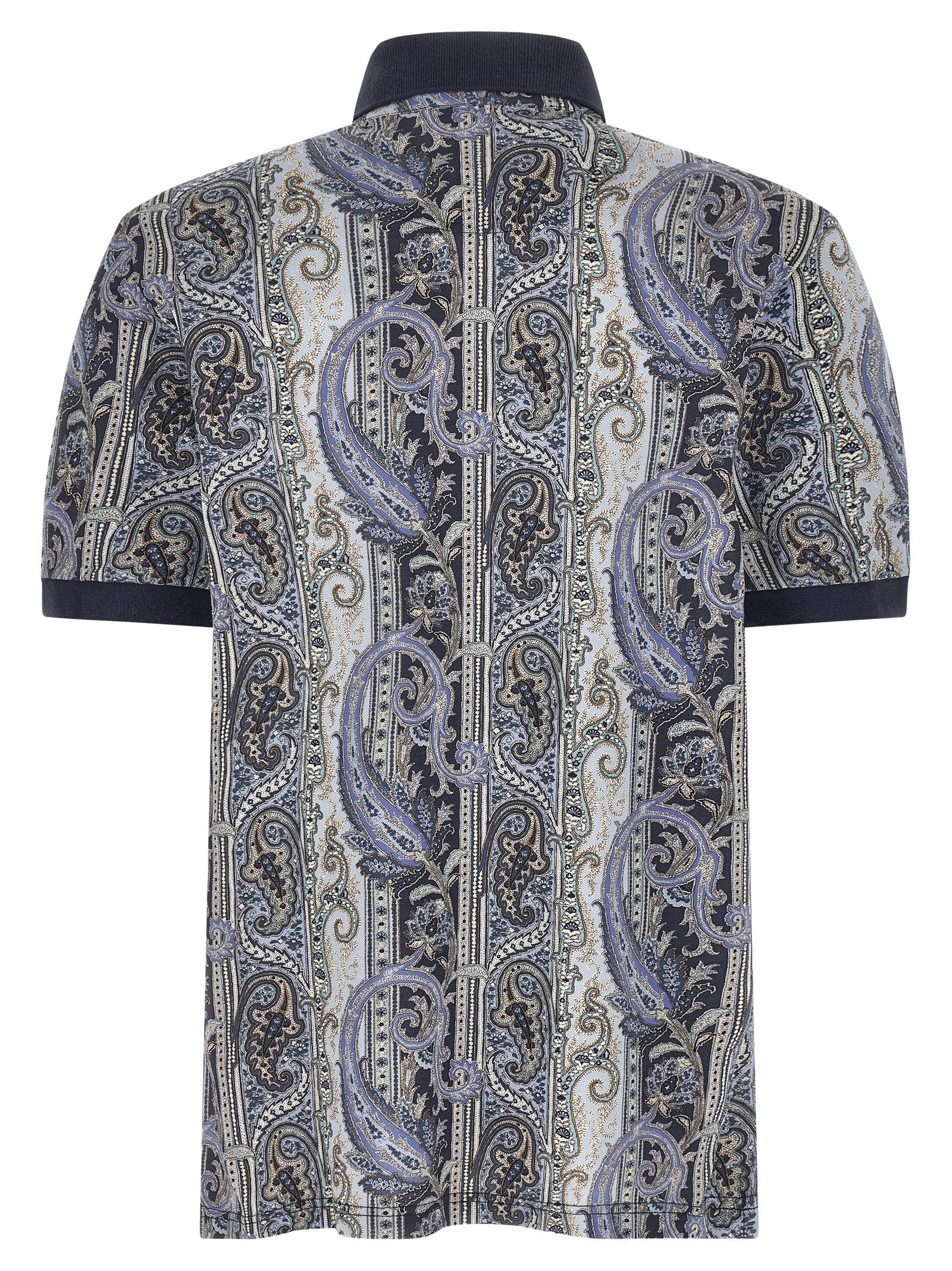Polo Shirt by Etro for men in cotton blue & paisley presents a crisp silhouette, artfully detailed with a crisp and crisp .