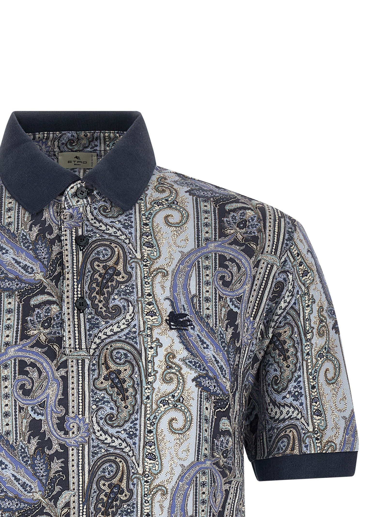Polo Shirt by Etro for men in cotton blue & paisley showcases a enviable silhouette, featuring a refined and for a enviable finish.