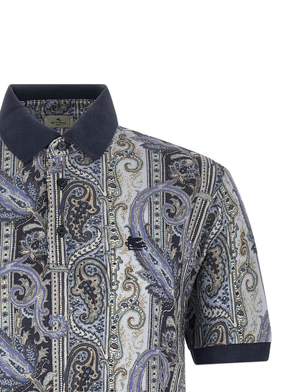 Polo Shirt by Etro for men in cotton blue & paisley showcases a enviable silhouette, featuring a refined and for a enviable finish.