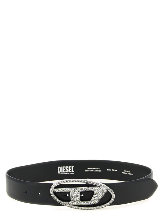 Belt by Diesel for women in leather & metal black features an artisanal finish, elegantly showcasing the signature style and artisanal craftsmanship of the 1 Dr Leather & Metal Belt design.