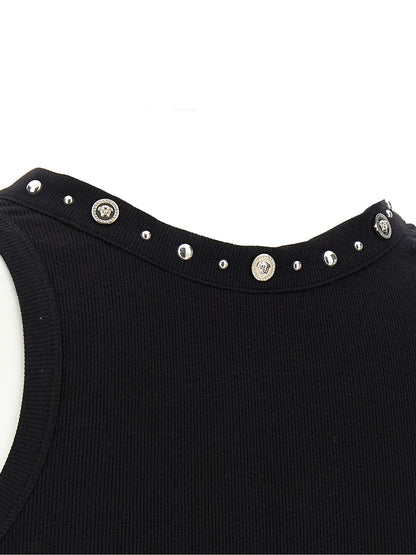 Versace Black Cotton Sleeveles T-Shirt