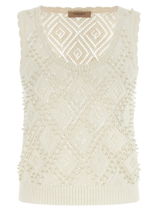 Twinset White Cotton Sleeveles T-Shirt