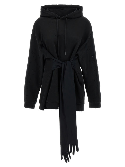 Hooded Dress by MM6 Maison Margiela for women in cotton black & white features an magnificent silhouette, artfully detailed with a magnificent hooded neckline and long-sleeve that flows into an magnificent short mini.