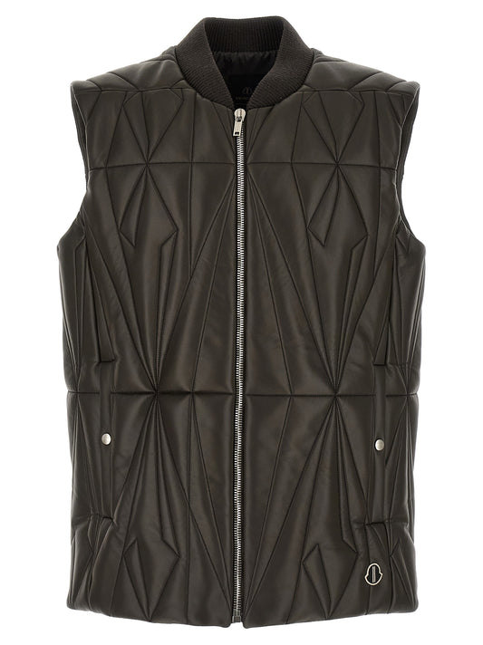 Rick Owens Men's Quilted Goose Down Padded Lamb Leather Nylon & Goose-Down Vest - Brown Patterned