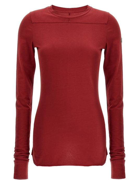 Activewear T-Shirt by Rick Owens for women in cotton multicolor & red features an contemporary design with , a long-sleeve length, and a contemporary crew neckline.