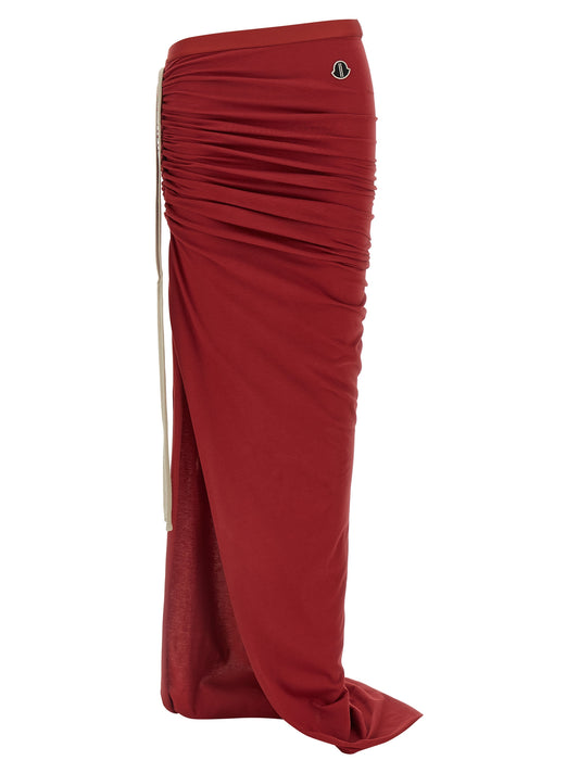 Skirt by Rick Owens for women in cotton multicolor & red showcases a dramatic silhouette, artfully capturing the essence of the Women's Tailored Cotton Skirt in a dramatic mini cut for a refined look.
