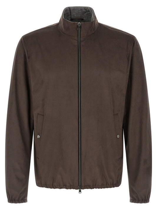 This Jacket by Herno for men in polyester suede leather & viscose brown showcases a magnificent silhouette, meticulously crafted with a distinctive high-neck neckline and functional pockets for a magnificent finish.
