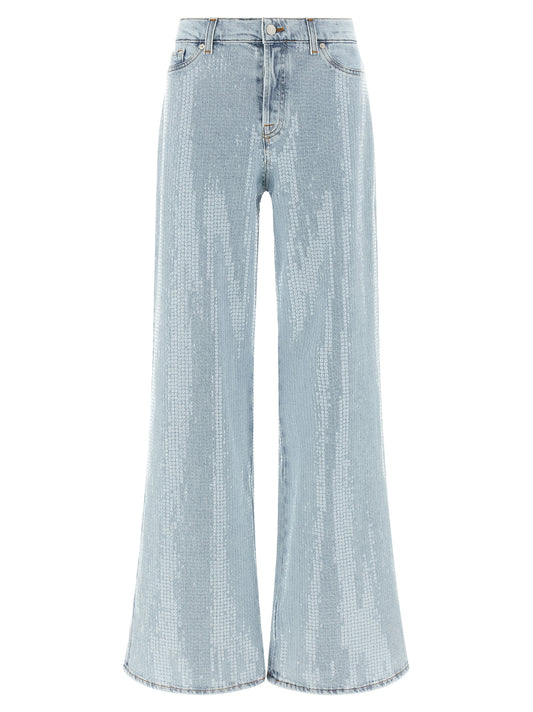 7 For All Mankind Blue Cotton Flared Jeans
