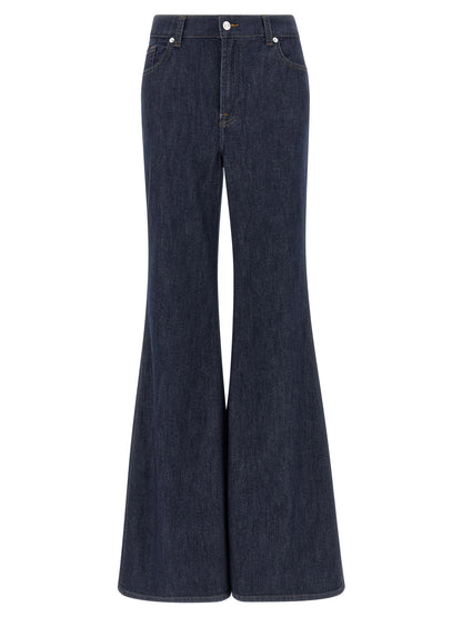 7 For All Mankind Blue Cotton Flared Jeans