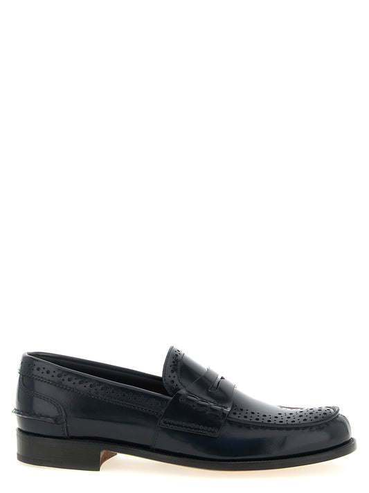 Flat Brogue Brogues Loafer Slip-On Shoes by Church's for women in bos taurus calfskin leather blue & patterned showcases a timeless silhouette from the Women's Bos Taurus Calfskin Leather Flat Brogue Brogues Loafer Slip-On Shoes collection, featuring a timeless flat and for a timeless finish.