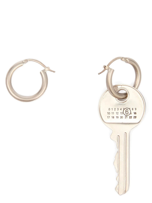 Earrings by MM6 Maison Margiela for women in cotton silver, hooped & signature showcases a captivating silhouette, featuring an captivating hoop from the Women's Hoop Silver Brass Earrings collection for a captivating finish.