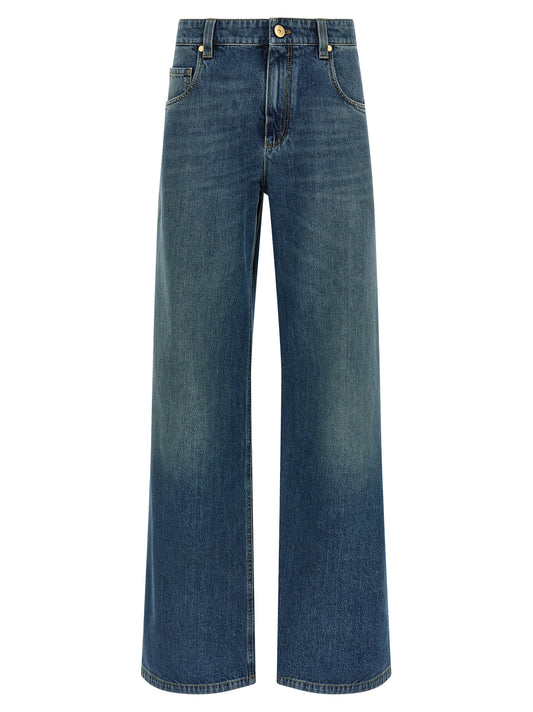 Jeans by Brunello Cucinelli for women in cotton denim blue presents a refined pantology silhouette, artfully defined by a refined pantology straight-leg, relaxed-fit & wide, long, and a sophisticated .