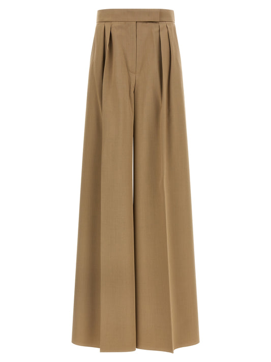 Trousers by Max Mara for women in virgin wool brown, patterned & pinstripe features an on trend silhouette, showcasing a sophisticated straight-leg, relaxed-fit & wide with a long and high rise for an on trend finish.
