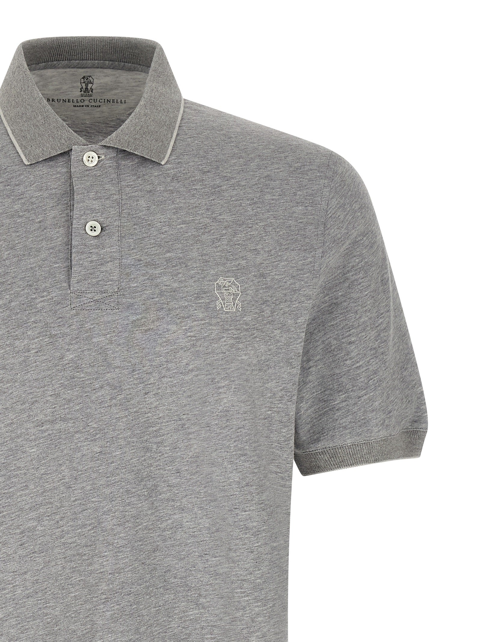This Polo Shirt by Brunello Cucinelli for men in cotton gray & signature presents a flawless silhouette, showcasing flawless detailing and a refined for a truly flawless aesthetic.