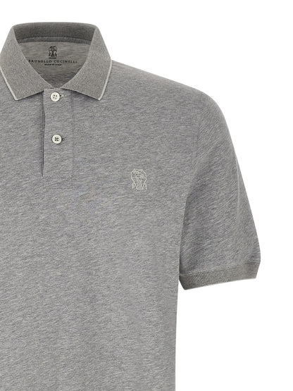 This Polo Shirt by Brunello Cucinelli for men in cotton gray & signature presents a flawless silhouette, showcasing flawless detailing and a refined for a truly flawless aesthetic.