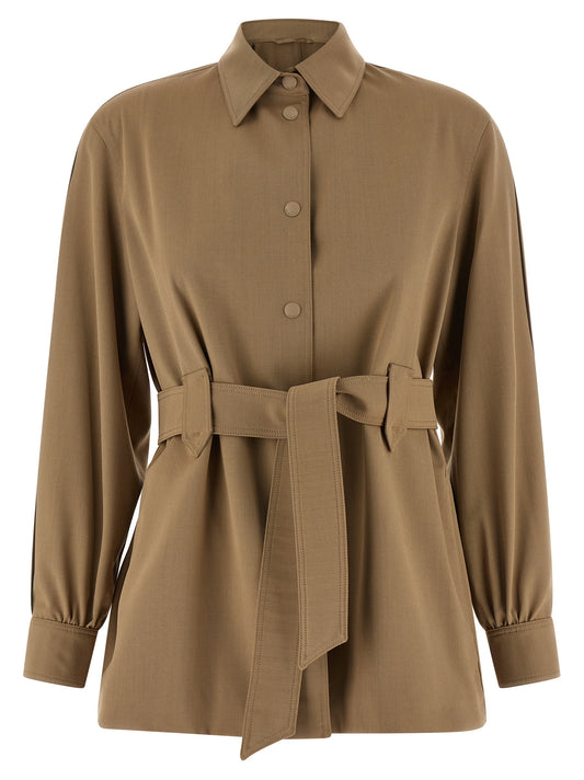 Blouse by Max Mara for women in virgin wool beige presents a discerning silhouette, showcasing a sophisticated and for a truly discerning finish.