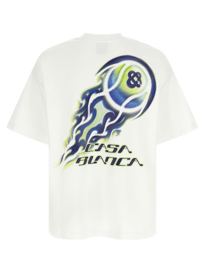 T-Shirt by Casablanca for men in stretch organic cotton white & print showcases a unassuming silhouette, artfully detailed with a refined crew neckline and unassuming for a sophisticated, contemporary look.