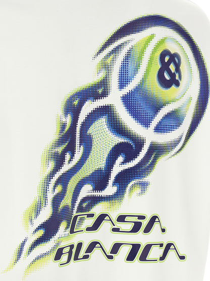T-Shirt by Casablanca for men in stretch organic cotton white & print showcases a fashionable silhouette, elegantly detailed with a fashionable and for a sophisticated, high-fashion look.