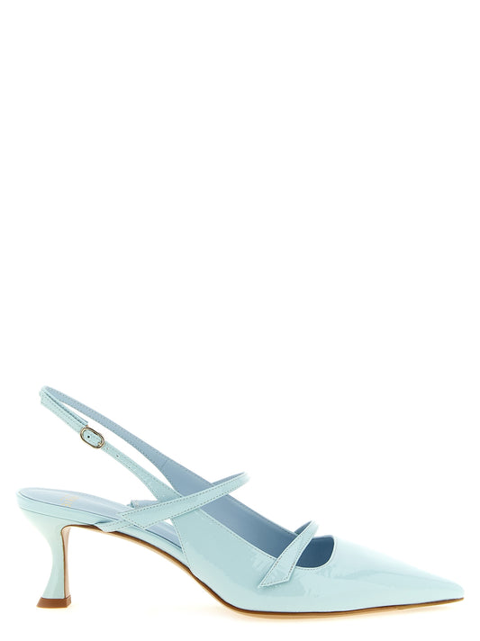 Alexandre Birman Blue Cowhide Mid Heel Pumps
