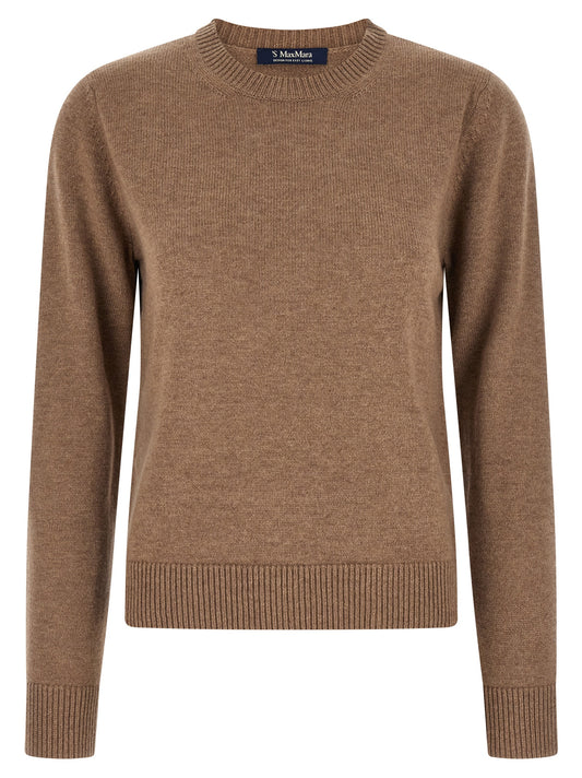 Cardigan by S Max Mara for women in cashmere brown features a nuanced silhouette with a refined wrap crew neckline and nuanced detailing for a sophisticated look.