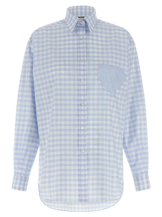 Blouse by Moschino for women in cotton light-blue & patterned showcases a sublime silhouette, artfully detailed with a sublime and long-sleeve for a sophisticated, sublime finish.