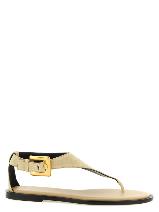 Flat Thong Sandals by Balmain for women in calfskin leather beige features an effortlessly chic silhouette from the Anthem Women's Calfskin Leather Flat Thong Sandals collection, showcasing a effortlessly chic flat and elegant .
