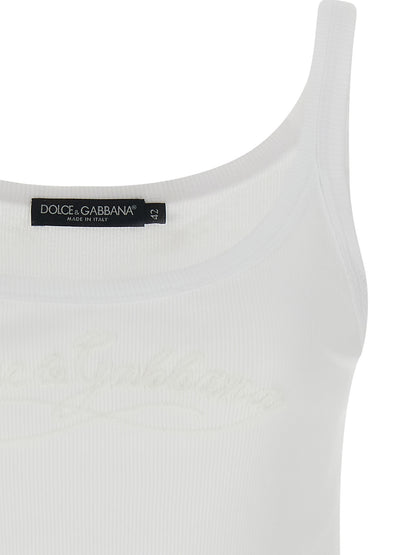 Dolce & Gabbana White Cotton Sleeveles T-Shirt