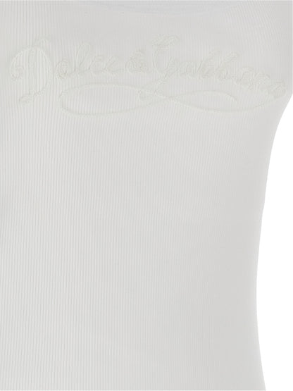 Dolce & Gabbana White Cotton Sleeveles T-Shirt