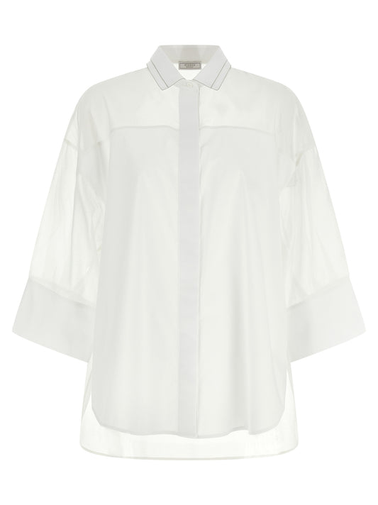 Blouse by Peserico for women in silk & cotton white, featuring a nuanced and nuanced for a sophisticated finish.