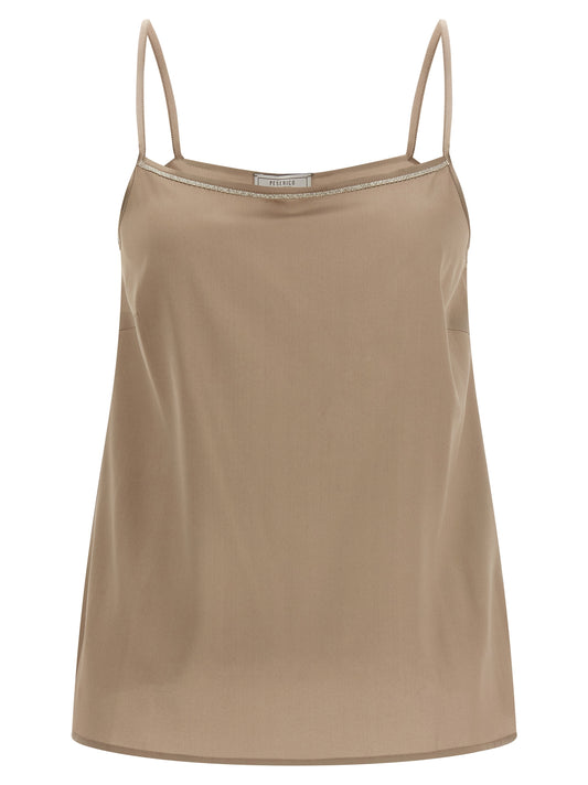 Blouse by Peserico for women in silk crepe brown, featuring a nuanced and nuanced square neckline for a sophisticated finish.