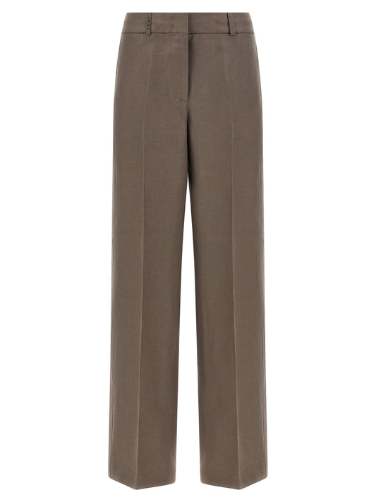 Trousers by Peserico for women in linen brown features an on trend silhouette, showcasing a sophisticated straight-leg & wide with a long and for an on trend finish.