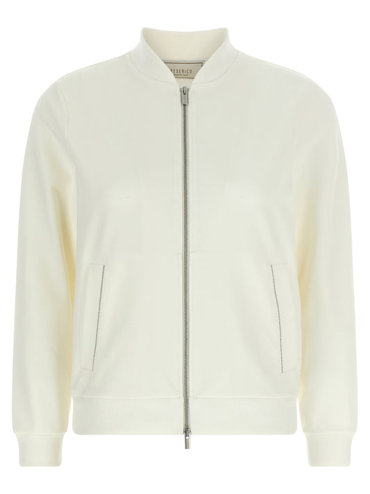 Activewear Sweatshirt by Peserico for women in polyester cotton white presents a ergonomic silhouette, showcasing a sophisticated high-neck neckline and detailed with premium for a ergonomic finish.