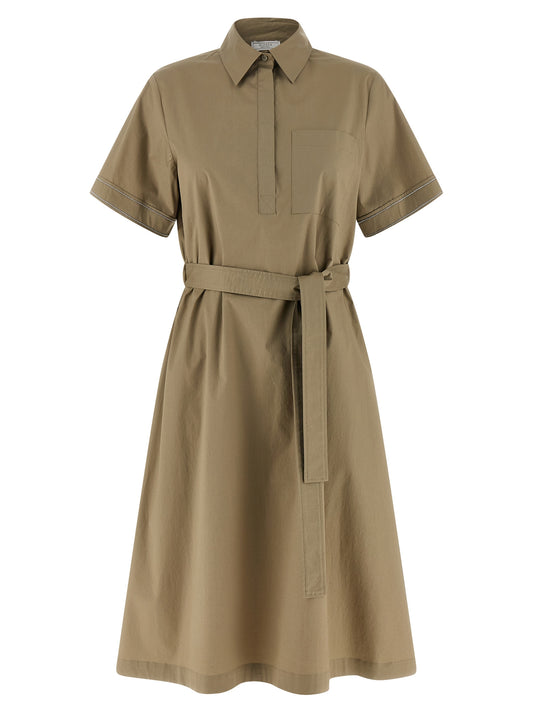 Dress by Peserico for women in stretch cotton bicolour & green showcases a striking silhouette, elegantly detailed with a short-sleeve, refined , and a striking midi short for a striking finish.