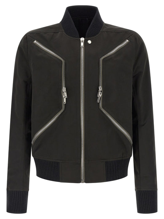 Bomber Jacket by Rick Owens for men in polyester cotton wool black features a city-ready silhouette, detailed with pockets and a city-ready high-neck neckline.