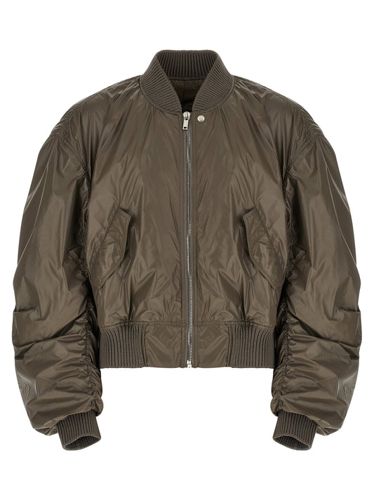 Bomber Jacket by Rick Owens for men in nylon gray features an contemporary silhouette, showcasing a sophisticated and contemporary pockets for a truly refined look.