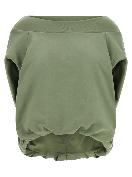 Activewear Sweatshirt by Dries Van Noten for women in cotton beige features an streamlined silhouette, showcasing the streamlined boat neckline and short-sleeve with functional for a premium, athletic look.