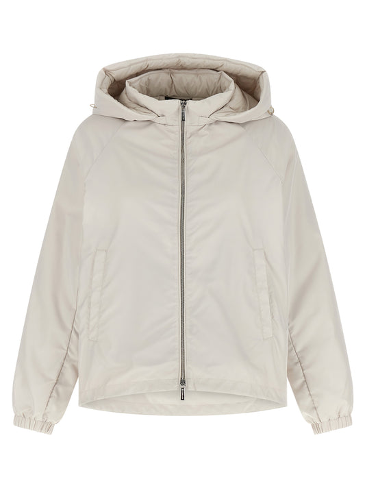 Hooded Windbreaker Jacket by MooRER for women in polyester & goose down beige features an stylish silhouette, showcasing a sophisticated hooded neckline and performance-driven hooded, insulated & windproof for a premium, stylish look.