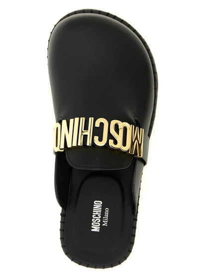 Moschino Black Calfskin Clogs