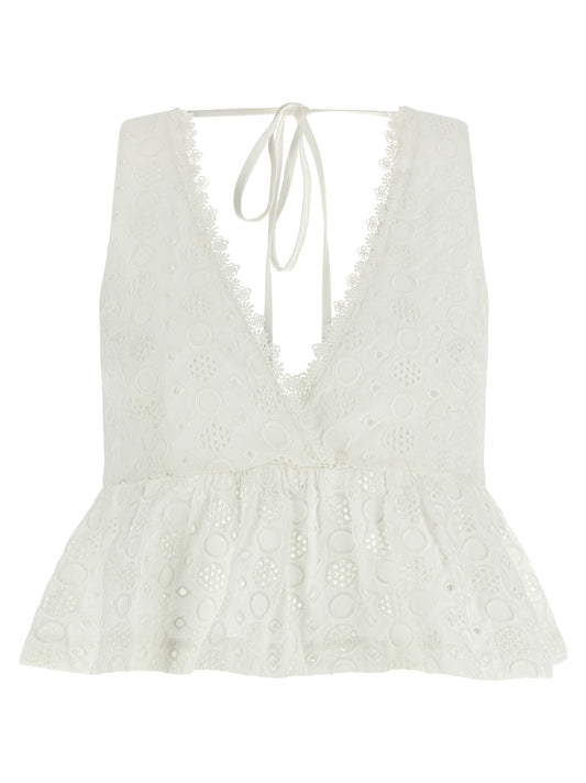 PINKO White Cotton Sleeveles T-Shirt