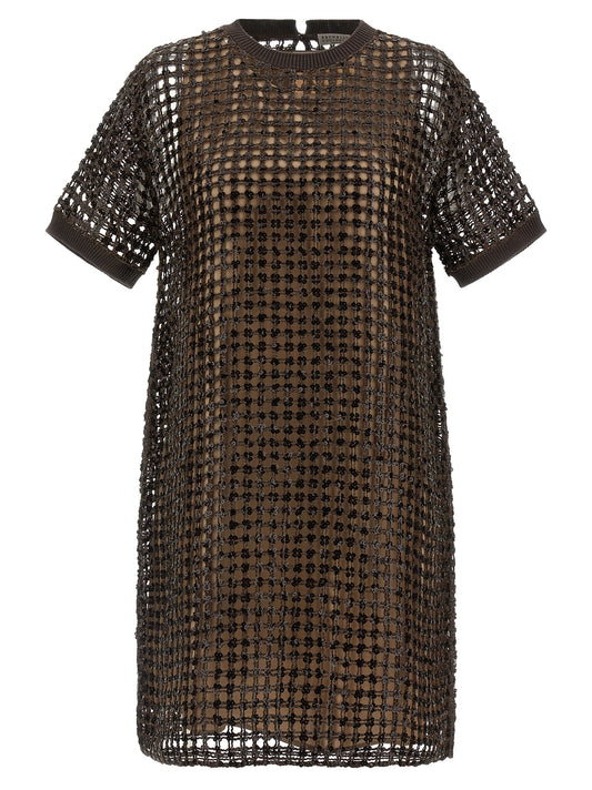 Brunello Cucinelli Brown Silk Short Dress