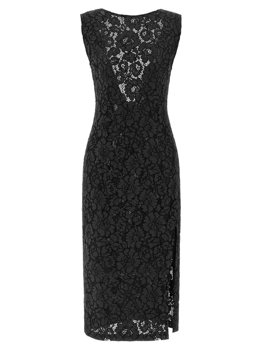 Dress by PINKO for women in polyamide viscose & cotton black & transparent showcases a striking silhouette, elegantly detailed with a sleeveless, refined split boat neckline, and a striking midi for a striking finish.