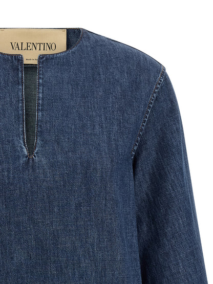 Valentino Garavani Blue Cotton Short Dress