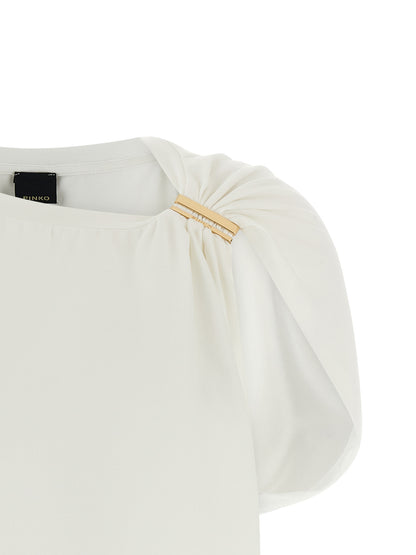 T-Shirt by PINKO for women in stretch cotton white showcases a chic silhouette, artfully detailed with a chic crew neckline and for a chic finish.