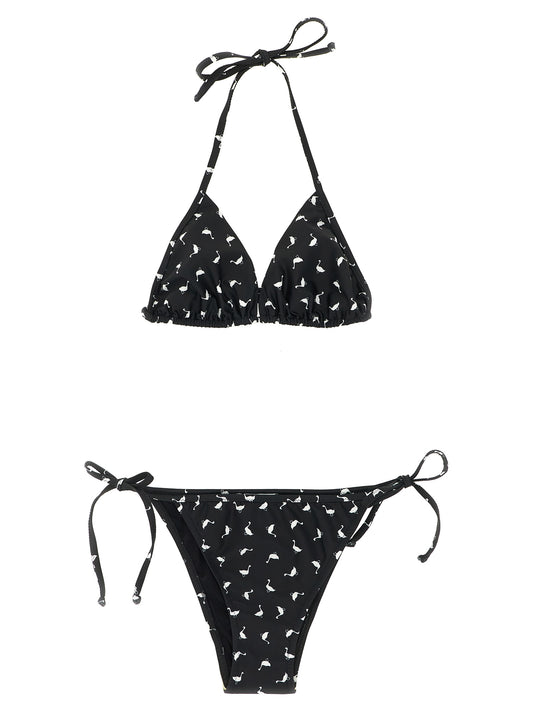 Bikini by Moschino for women in stretch polyester bicolour, black, white & print presents a sun-drenched silhouette, showcasing the sun-drenched Waves Women's Stretch Polyester Bikini design with a sun-drenched cut for a premium finish.