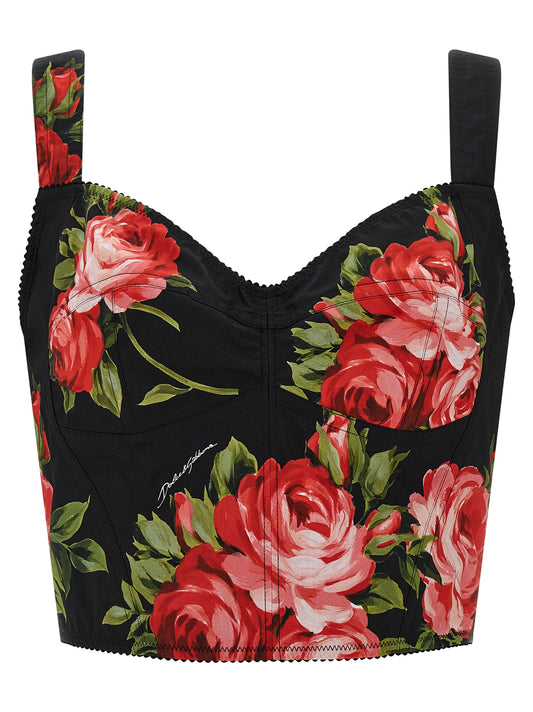 Tank Top by Dolce & Gabbana for women in polyamide mesh & cotton black, rose & print showcases a sumptuous silhouette, artfully detailed with a sumptuous and sleeveless for a truly sumptuous finish.